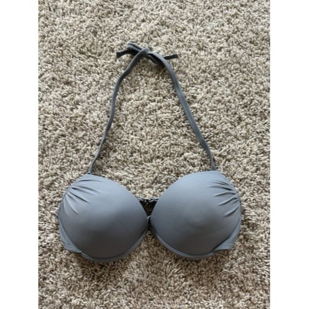 Wet-Seal Womens Gray Padded Wired Swim Top Beach Size Small Tie Neck Lounge